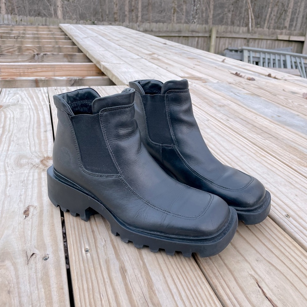 Barbo Genuine Leather Roxanne 90s Y2K Chunky Sole Square Toe Ankle Boots